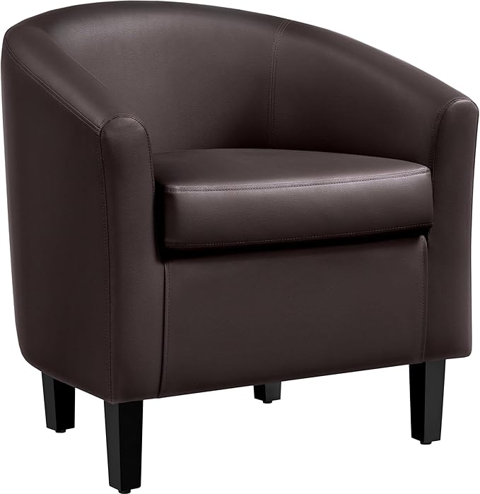 Topeakmart Faux Leather Club Chair Modern Accent Chair and Cozy Barrel Chair with Sturdy Wood Legs for Living Room Bedroom Reception Room Espresso