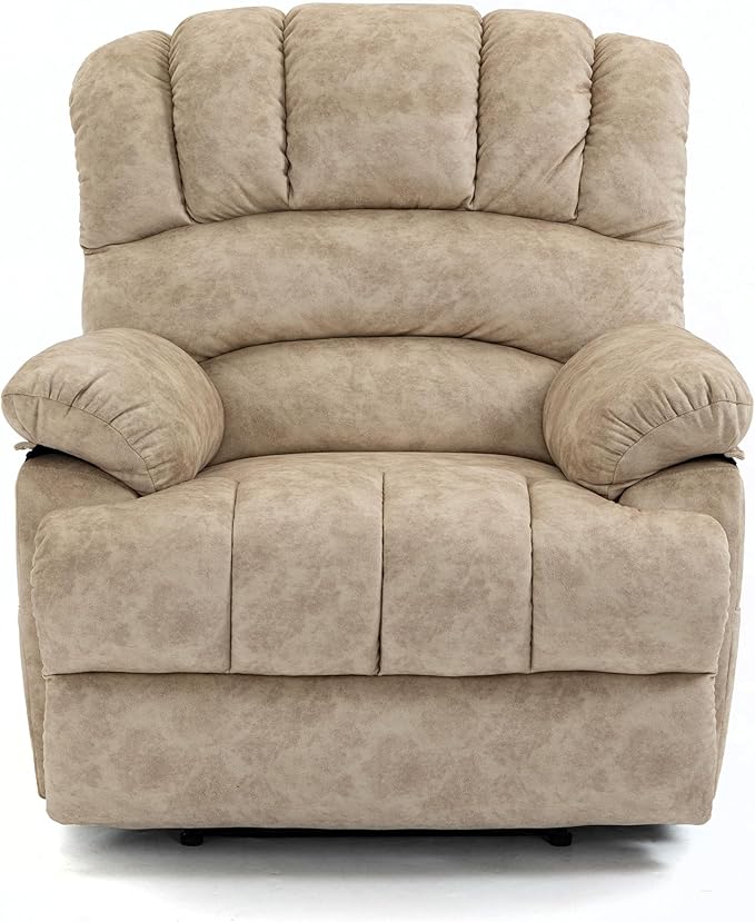 Modern Manual Recliner Chair for AdultsLazy Boy Recliner Chair Oversized Single Sofa with Footrest&ampAdjustable BackrestPocketsFabric (Beige)
