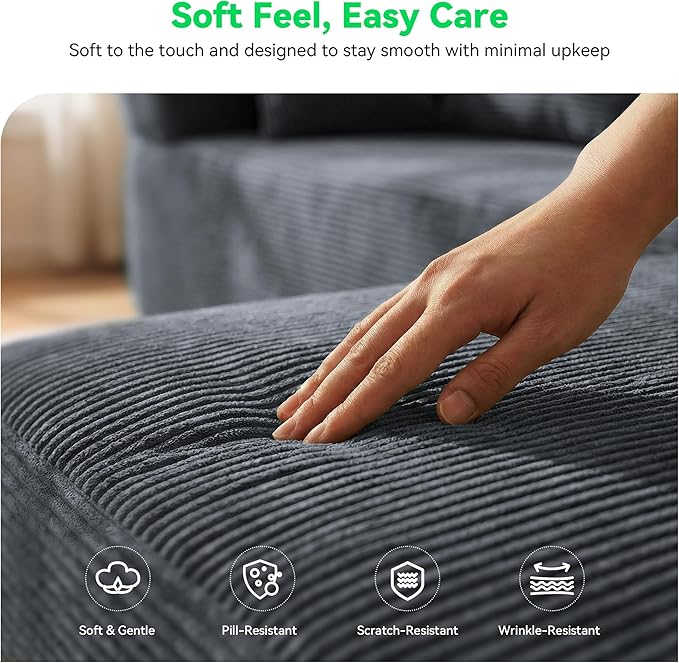 141 U Shaped Cloud Sectional Couch with Chaise Lounge Modular Sectional Sofa with Removable Armrests Comfy Corduroy Boneless Couches for Living Room No Assembly Required Dark Grey