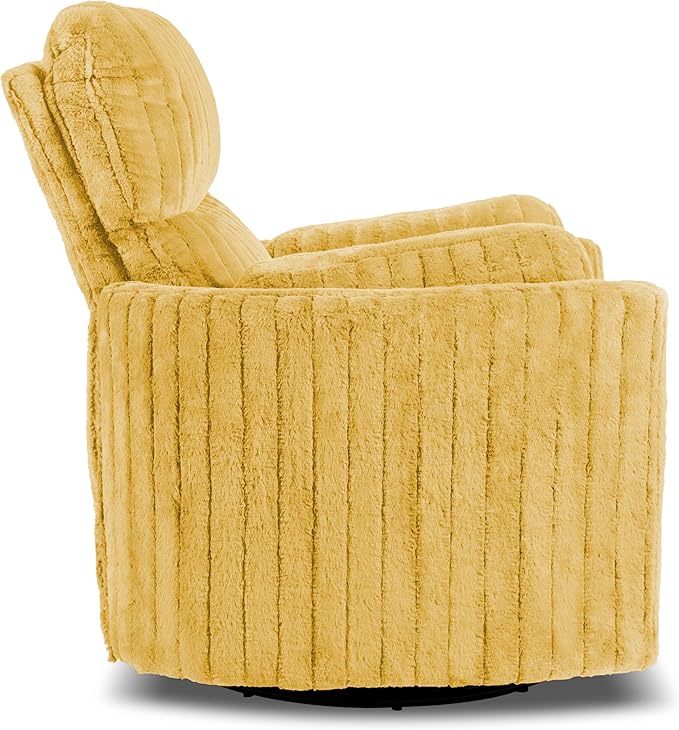 Furniture of America Vyrinor Modern Chenille Power 220° Swivel Recliner Chair with Pillows Reclining Glider Comfy Sofa Wooden Comfortable Couch for Living Room Nursery Home Theater Yellow