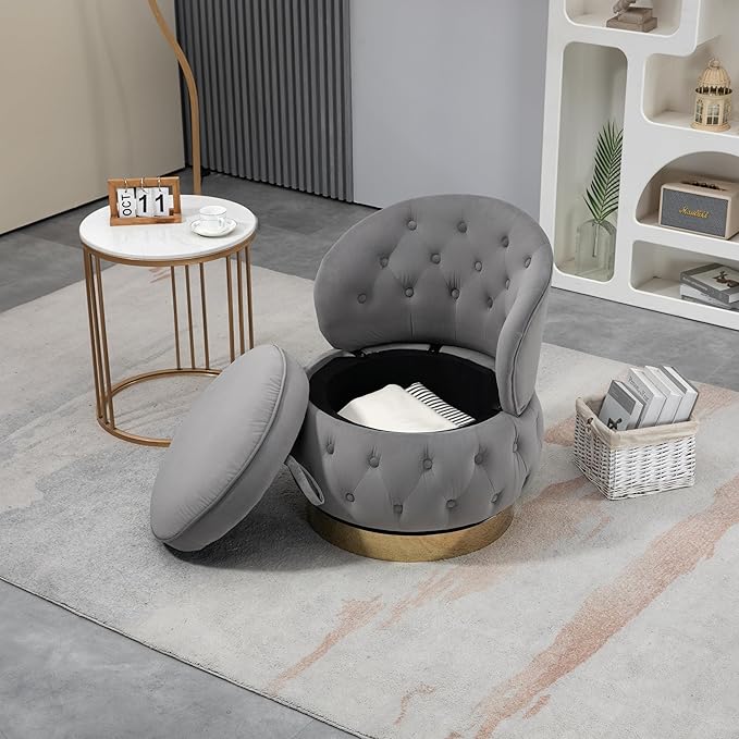Swivel Barrel ChairVelvet Swivel Accent Chairs Modern Round Storage Small Chairs 360 Degree Upholstered Swivel Boucle Chair for Living Room Bedroom（Gary）
