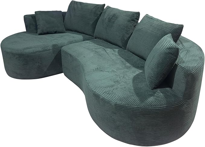 ERYE Oversized Curved Tight Backrest Sofa Floor Boneless Modular Foam Sofa Couch with Left Facing Chaise Lounge and 5 Pillows Corduroy Upholstered No Assembly Required