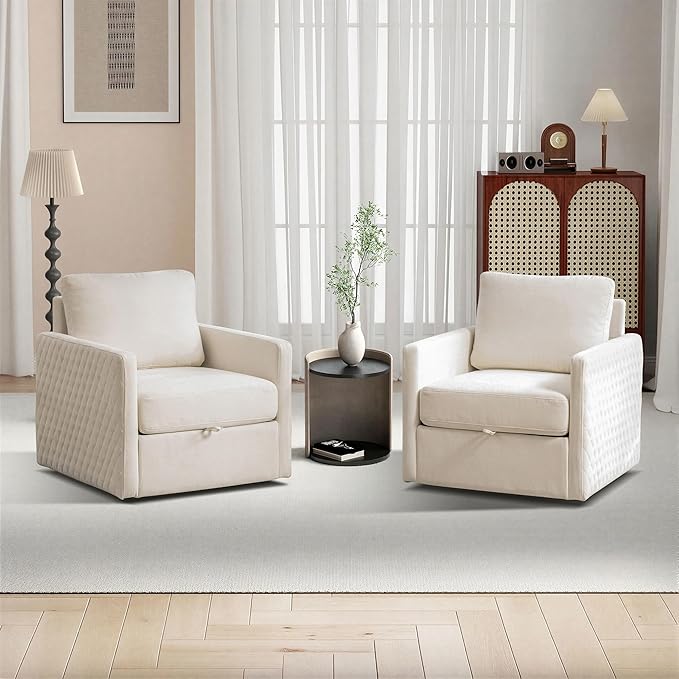 Chifee &amp Vingol 29.5 W Swivel Accent Chair Set of 2 Upholstered Swivel Chairs Mid Century Modern Chair for Living RoomBeige