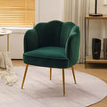 Shell Shape Velvet Fabric Armchair Accent Chair with Gold Legs for Living Room BedroomDark Green