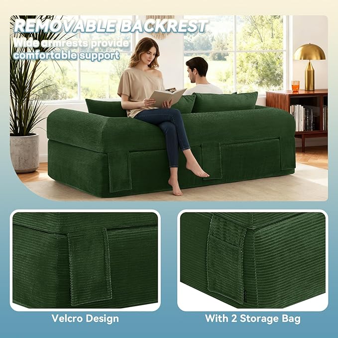 3 Seater Sofa Couch for Living Room (Green 38 D + 4 Pillows)