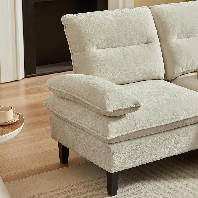 86'' Chenille Sofa with Storage Ottoman Modern Living Room Sofa with Removable Washable Cushion 3 Seater Comfy Couch for Apartment Bedroom Office (Beige)