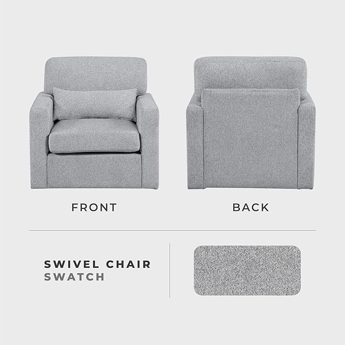 Lexicon Swivel Accent Chair Modern Armchair Home Theater Seating Boucle Fabric Upholstery Single Sofa Chair with Lumbar Pillow for Living Room/Bedroom Required Assembly Gray