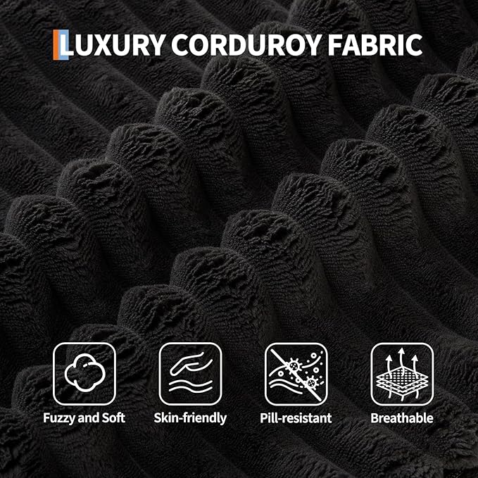 108'' Modular Sectional Sofa Corduroy Sponge Compression Sofa with Deep Seat Comfy Memory Foam Sofa for Living Room Bedroom No Assembly Required Grey