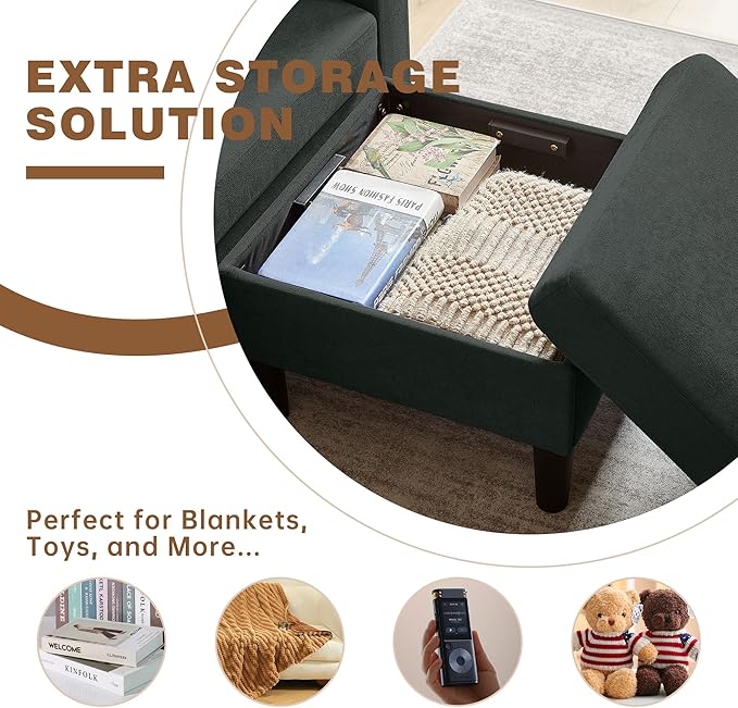 2PCS Sectional Couch Set 3 Seat Sofa and Chair Set with Side Pockets &amp Movable Storage Ottoman Modern Convertible Fabric Corner Lliving Room/Office Sofa Set (3+1Seat/ Black)
