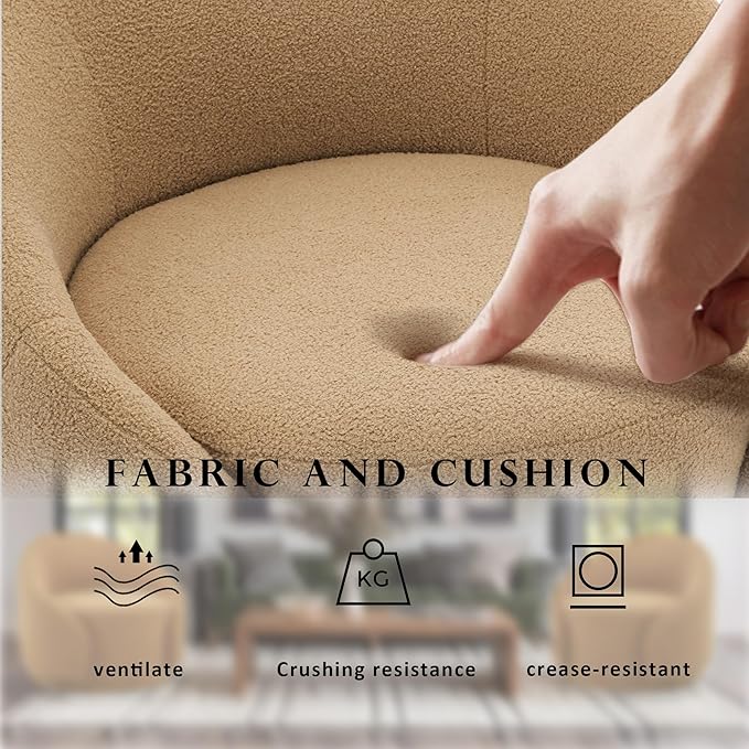 Swivel Barrel Accent Chair 360° Small Round Sofa Chair Comfy Modern Reading Armchair for Living Room Bedroom (Boucle Light Brown Set of 2)
