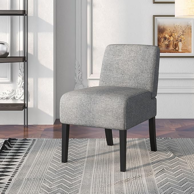 Giantex Armless Accent Chair Set of 4 Upholstered Living Room Chair with Rubber Wood Legs Modern Slipper Side Chair Reading Chair for Living Room Bedroom Waiting Room Office Small Spaces Grey