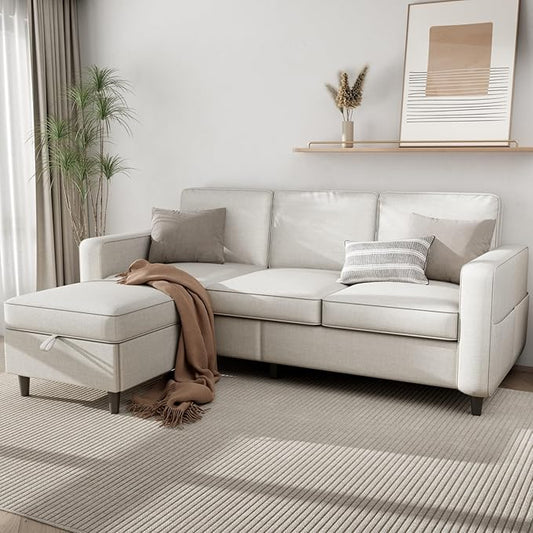 Sectional Sofa Couches for Living Room - L Shaped Cloud Couch-Comfy L Shape Modular Sofawith Storage Chaise-Washable Covers-Suitable for Living RoomsApartmentsRooms and Offices-Beige