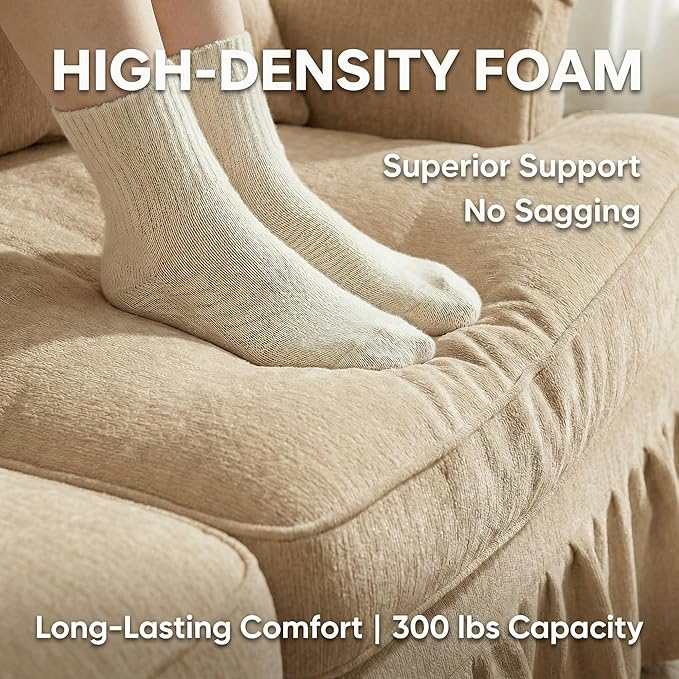 Casaphoria Mid-Century Modern Oversized Loveseat Sofa 2-Seater Chenille Couch with Removable Ruffle Skirt Flared Arms Spindle Legs &amp Throw Pillow for Living Room Apartment