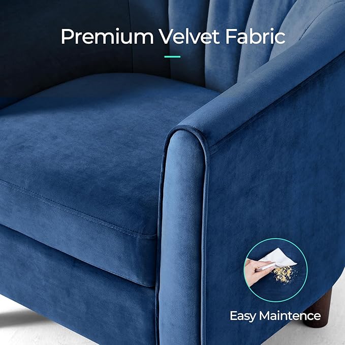LINSY Accent Chair with Ottoman Modern Barrel Chair Small Armchair Reading Chair with Footrest Comfy Round Arms Chair for Living Room Bedroom Reading Room Velvet Blue