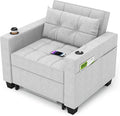 DURASPACE 36.6 Futon Chair Bed Convertible Chair 3-in-1 Pull Out Sleeper Reading Chair Beds with USB Armchair Sleeper Bed for Living Room Dorm Small Space (Light Gray Linen)