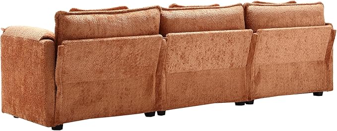 kevinplus 112'' Sectional Sofa Couch with Convertible Ottoman for Living Room Modern Contemporary 3-Seat L-Shape Sofa Couch for Apartment Home Office Thick Cushion &amp Boucle Fabric Orange