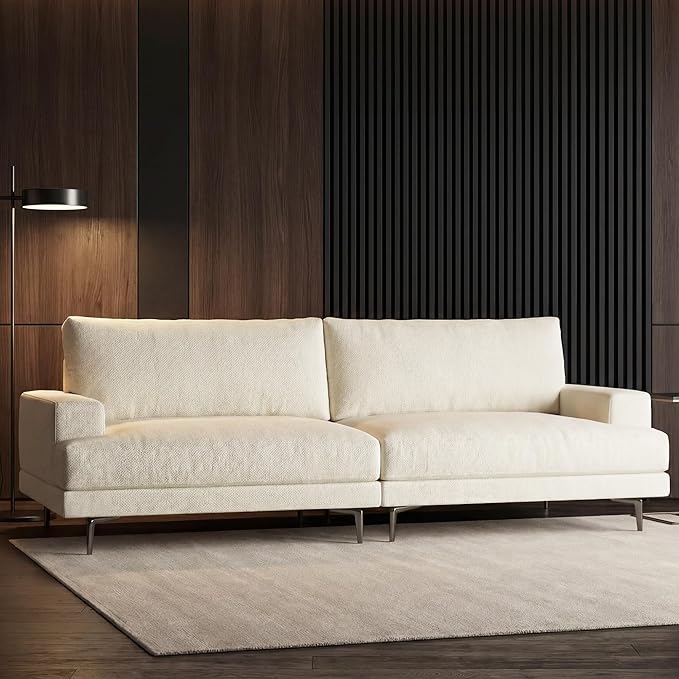 78 Down-Filled Cloud Sofa Couch Modern Fabric 3-Seater with Plush Cushions and Metal Legs Ideal for Apartments Small Living Rooms &amp Cozy Spaces White Beige