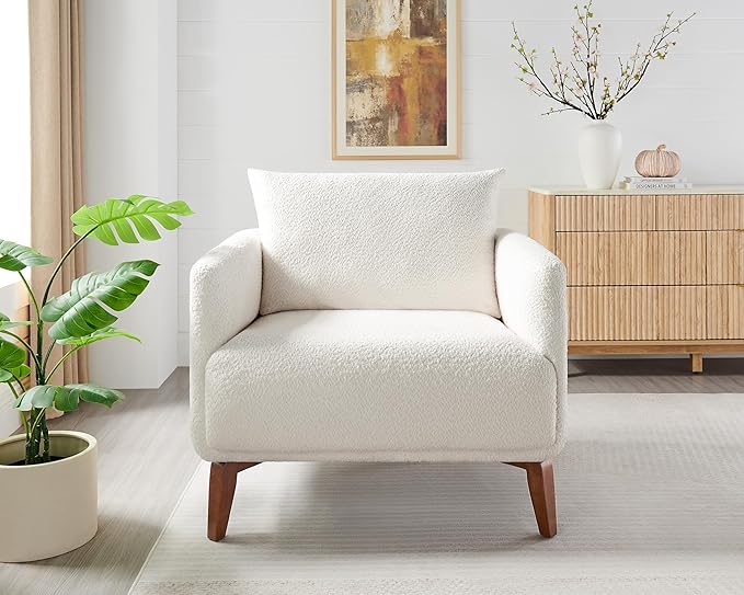 VANOMi Oversized Accent Chair Set of 2 37 Wide Boucle Armchair with Solid Wood Legs Modern Accent Chair for Living Room Bedroom Office Cozy Reading Chair Easy Assembly White