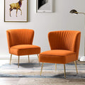 TINA'S HOME Monica Velvet Armless Side Chair Set of 2 Upholstered Accent Chair Comfy Living Room Chair with Golden Legs Wingback Mid Century Slipper Chair for Bedroom Guest Room- Orange