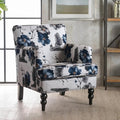 Modern Accent Chair with Arms Wooden Mid Century Upholstered Fabric Single Sofa Chair Armchair High Back Rest Comfortable Cushioned Seat for Living Room Bedroom Floral Print