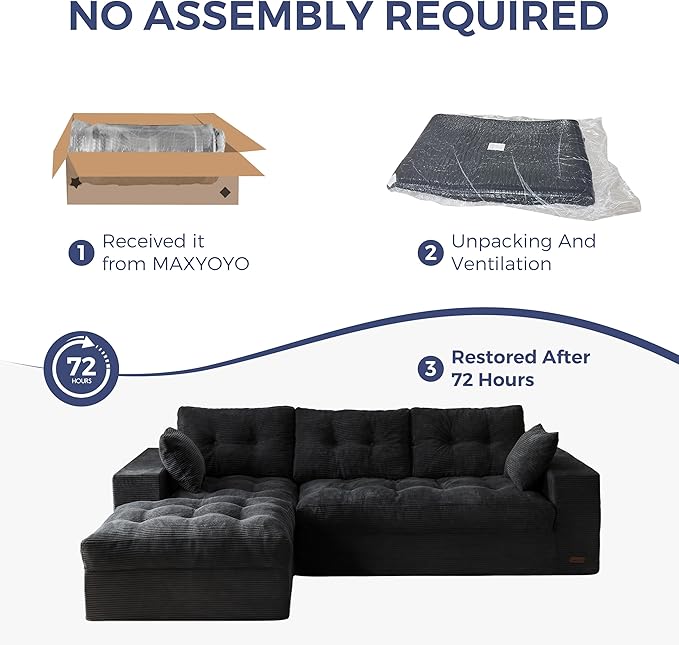 MAXYOYO 104 L Shaped Modular Sectional Sofa with Ottoman Cloud Boneless Couch with Layered Cushion Upholstered Sofa in a Box Flexible Module Combination for Living Room No Assembly Black