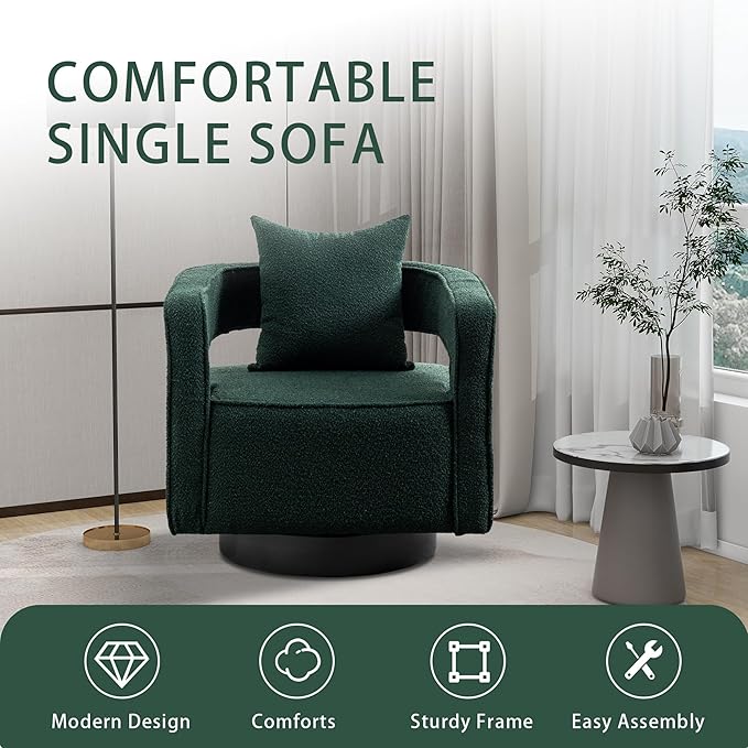 Chifee &amp Vingol 28.9 Boucle Modern Swivel Accent Barrel ChairGreen