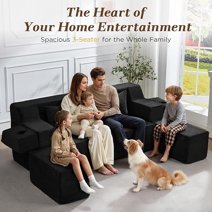 Folding Sofa Bed 78.7”Full-Length Floor Sleeper Couch Full Size Folding Sofa Bed with 2 Ottomans 3-in-1 Convertible Foam Futon No Assembly Sleeper Couch for Living Room Bedroom Small Space Black