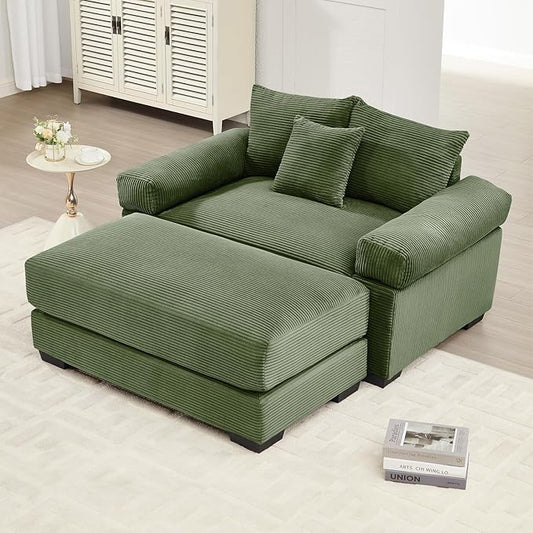 54.3 Oversized Modular Sectional Sofa Corduroy Large Sectional Couches for Living Room Single Seat Couches with 1 Movable Ottoman Modern Deep Seat Sofa Set Green