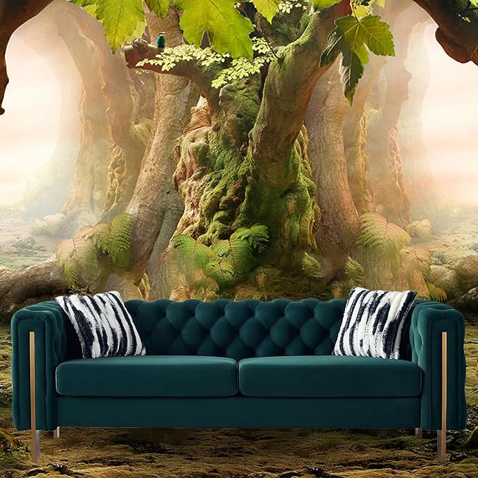 Chesterfield Modern Tufted Velvet Living Room Sofa with High Armrest and Metal Legs Decor 84.25''W 3 Seater Couch Couches Furniture for Bedroom Office (Green)