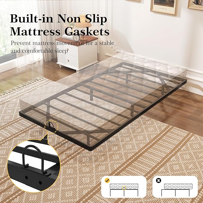 Floating Bed Frame Twin Size Twin Bed Frame with Smart LED Lights Heavy Duty Modern Metal Platform Bed No Box Spring Needed - Easy Assembly and Noise Free