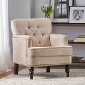 VERYKE Accent ChairTufted High Back Single Sofa Chair with Naihead DesignUpholstered Chair with Arms and Cushion PaddedLiving Room Chair with Turned Legs for BedroomHome Office (Fabric Beige)