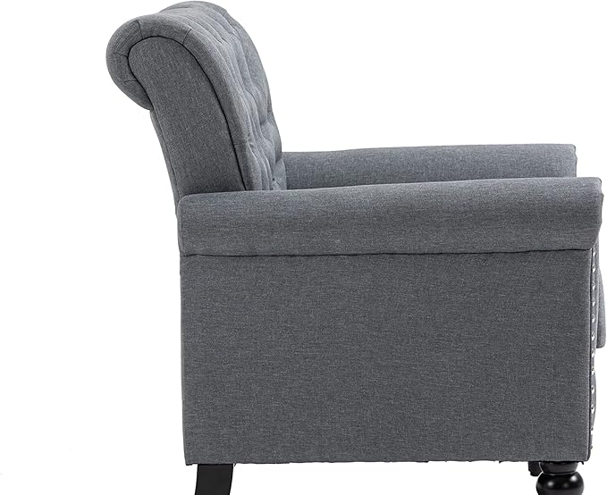 Mid Century Modern Accent Chair Linen Armchair wTufted BackWood Legs Upholstered Lounge Arm Chair Single Sofa for Living Room Bedroom Gray