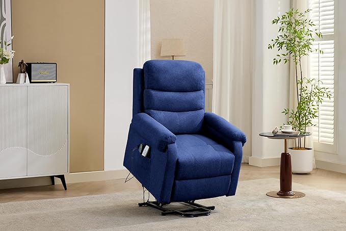 Power Lift Recliner Chair Recliners for Elderly with Heat and Massage Recliner Chair for Living Room with Infinite Position and Side Pocket USB Charge Port (Dark Blue)