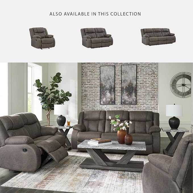 Signature Design by Ashley First Base Contemporary Faux Leather Manual Reclining Sofa Gray