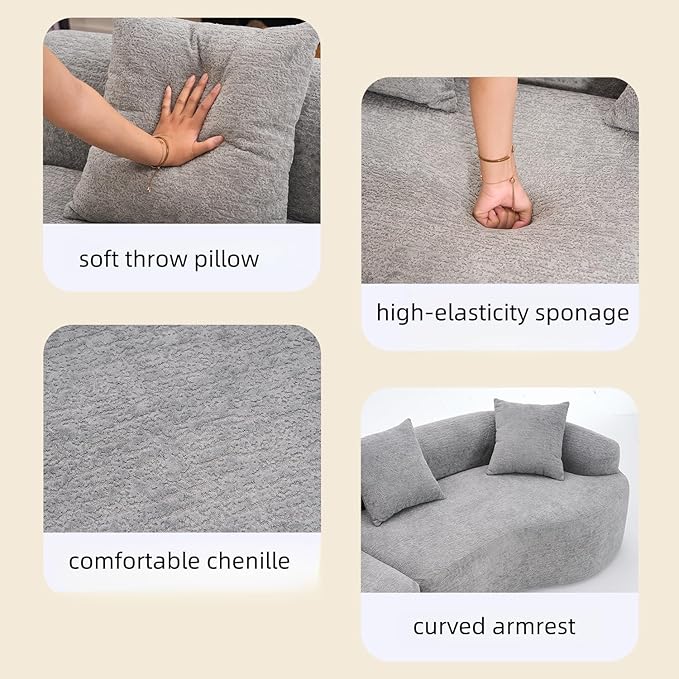 110 Curved Sectional Sofa with 4 SeaterCurved Sofa for Living RoomModern Sectional Couch Boneless SofaWood Grain Chenille Fabric No Installation Requirement
