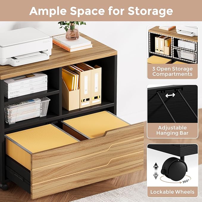 L Shaped Executive Computer Desk with Mobile File Cabinet and LED Light 63 inch Large Office Table Business Furniture with Storage and Drawers for Home Office Dark Walnut