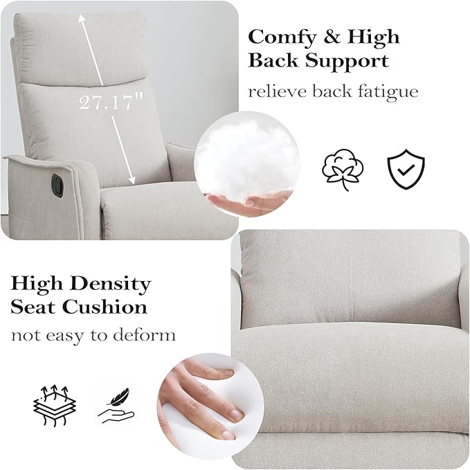 cinkehome Swivel Rocker Recliner Chair with Heated Massage Rocking Reclining Chairs for Nursery Small Spaces High Back Side Pocket