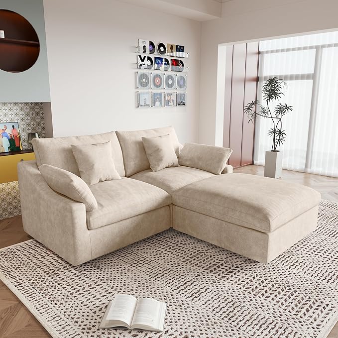 JACH Sectional Couches for Living Room Cloud Sectional Couch with Deep Seat Love Seat Modular Sofa with Chaise Ottoman Covers Removable &amp Washable Sofas Furniture for Living Room Khaki