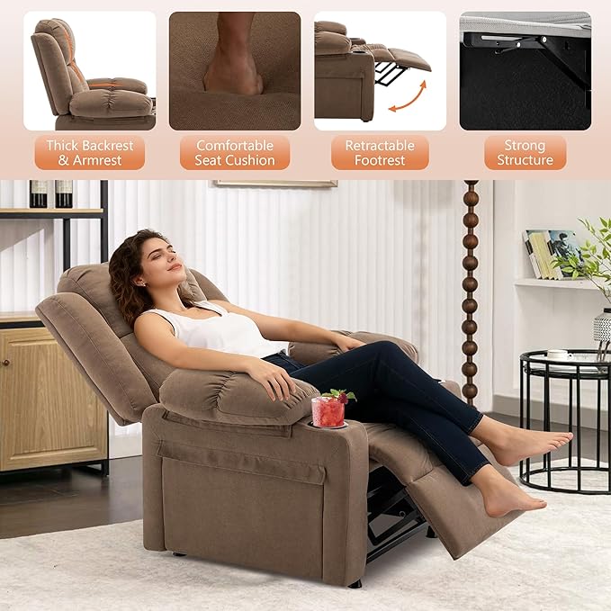 Brown Power Recliner Chair for Adults Single Sofa Recliner with Massage and Heat for Living Room Bedroom Upholstered Accent Reclining Armchair Blue