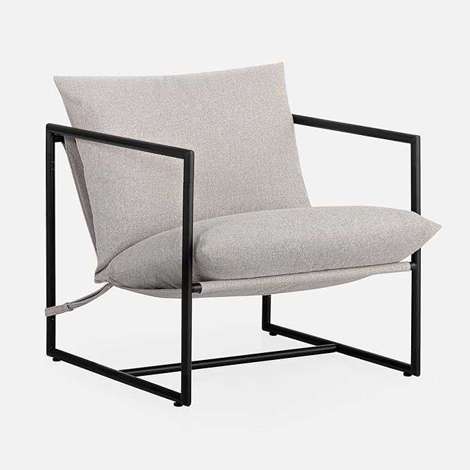 Zinus Aidan Sling Accent Chair Metal Framed Armchair with Shredded Foam Cushioning Black
