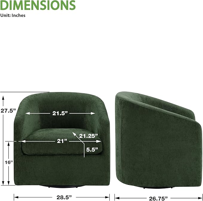 OSP Home Furnishings Parker Upholstered Swivel Tub Accent Chair Green Fabric