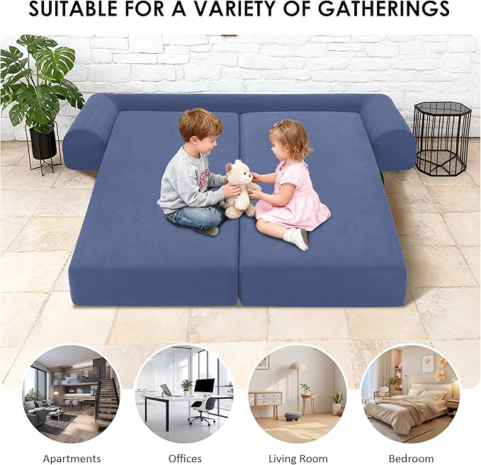 80 Convertible Sofa Bed 3-in-1 Corduroy Folding Pull Out Couch with Pillows No Assembly Modern Boneless Couch Compression Sofa in Box Floor Sofa with Side Storage for Living RoomDark Smog Blue