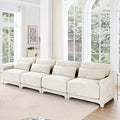 Modular Sectional Sofa Set Optional 2-4 Seater with Lumbar Pillows &amp 0-2 Ottomans Chenille Fabric Ergonomic Easy Assembly for Living Room/Bedroom/Reading Nook (4 SeatBeige)
