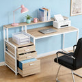 63 Inch Computer Desk with Monitor Stand 2-Tier Home Office Desk with Storage Drawers Modern Gaming Writing Study Table for Home Office Bedroom (Natural 63 Inch)