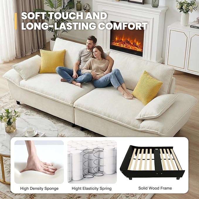 114” Oversized Sectional Sofa – Sailboat Cloud Couch with Adjustable Backrest Extra Deep &amp Wide Seats Modern Sleeper Sofa for Living Room (Natural Beige 114-inch)