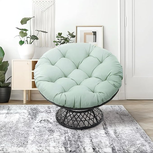 360° Swivel Papasan Chair - 350lbs Capacity Indoor/Outdoor Wicker Lounge Chair with Thick Cushion Modern Accent Chair for Living Room Bedroom Patio