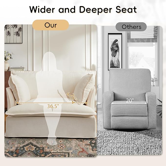 Merax 47.2 Oversized Accent Chair with Dual-Port Charging Skirted Base Deep and Wide Seat Cloud-Like Comfy Single Sofa Modern Design for Living Room&ampApartment ChenilleWhite