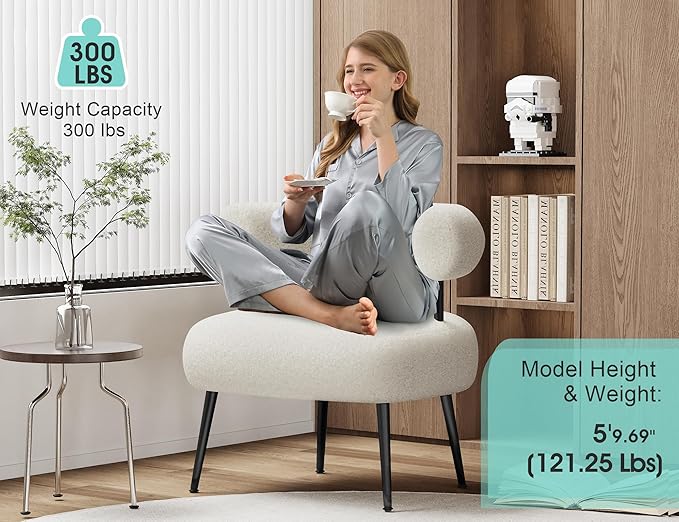 Mid Century Sherpa Boucle Accent Chair Round Upholstered Barrel Arm Chair for Small Spaces Fluffy Side Corner Sofa Chair for Living Room Bedroom Vanity Office Reading Nook