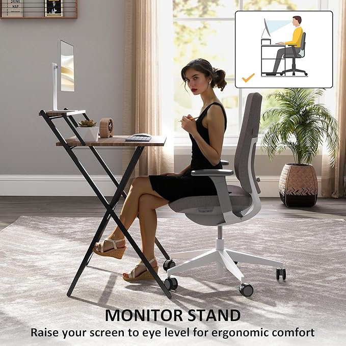 HOMCOM Small Folding Desk 27.6 Inch Foldable Computer Desk with Monitor Shelf Space Saving Portable Writing Table for Small Spaces Home Office Study Easy Assembly Walnut