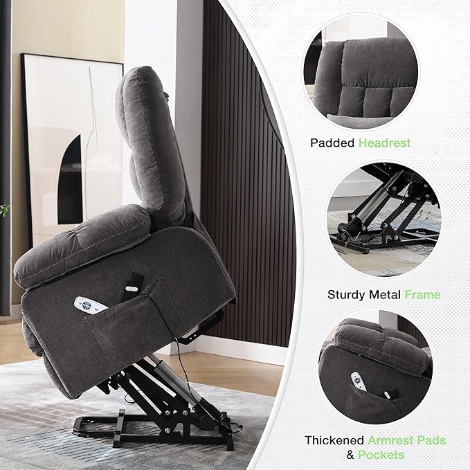 BOSMILLER Power Lift Recliner Chair with Massage and Heat for ElderlyElectric Lift Chair with USB Charging Runction and Side Pockets Suitable for Living Rooms and bedroomsGrey